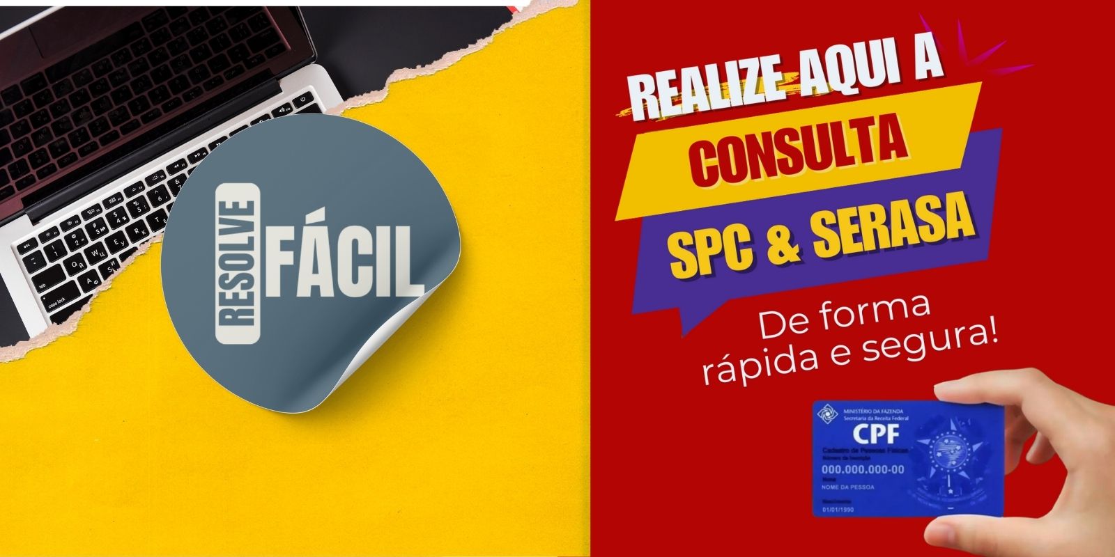 Card de consulta SPC e Serasa, com logo ResolveFácil